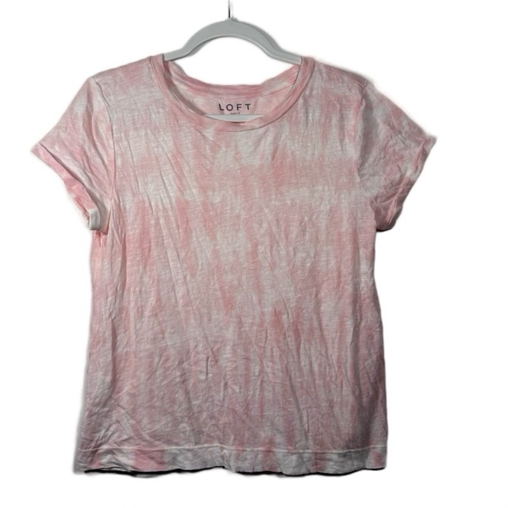 LOFT Soft Pink & White Tie-Dye Cotton‎ Tee Women's Size Small short sleeve